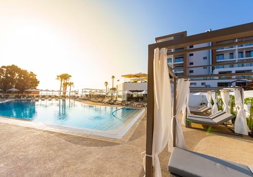 Pool area at the Leonardo Crystal Cove Hotel & Spa in Protaras, Cyprus.