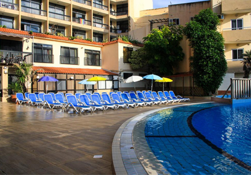 Pool area at Canifor hotel in Qawra, Malta